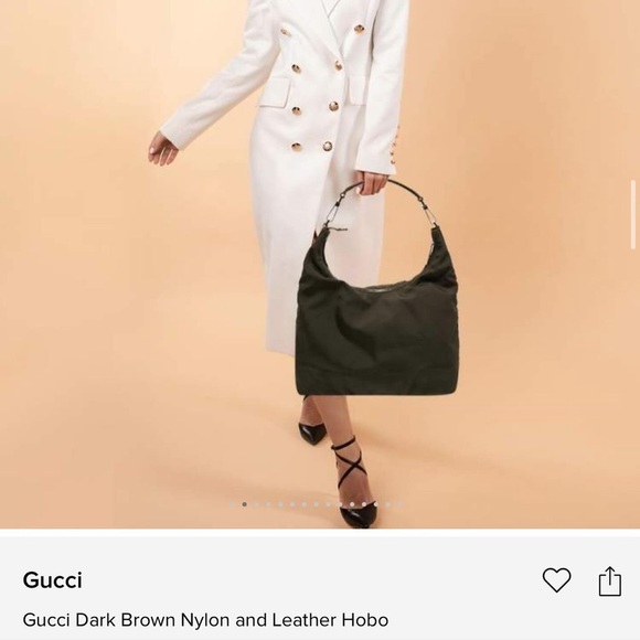 Gucci Vintage Nylon Hobo Shoulder Bag Dark Brown Y2K Small - Picture 2 of 9